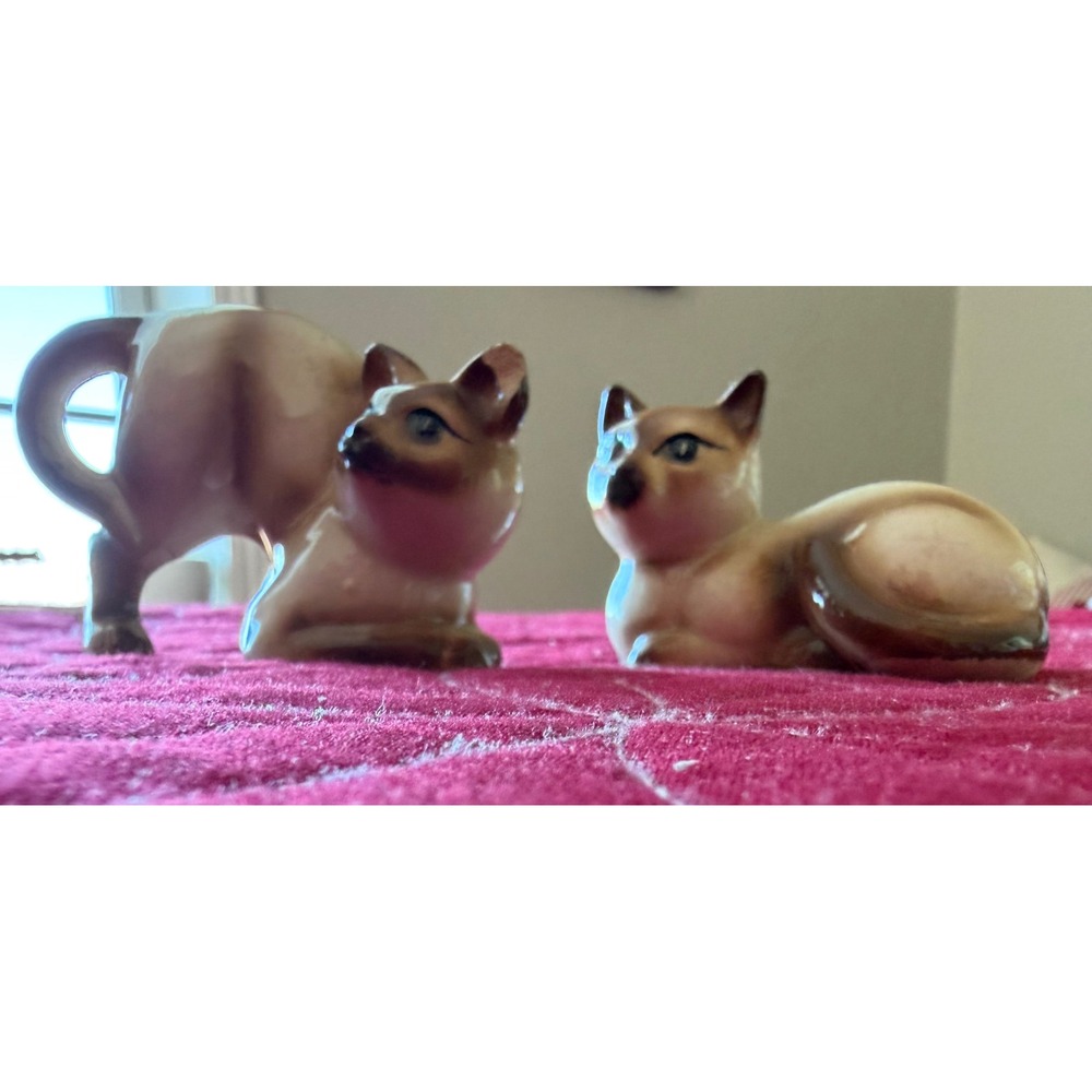 Vtg Siamese Cat Figurines Ceramic Brown White Sitting Standing Pair Home Decor - Picture 5 of 5